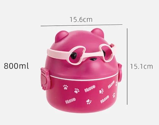 Stackable Bento Box Portable Cute Cartoon Children Lunch Box Double Layer Food Storage Container Eyeglass Bear Thermal Bento Box