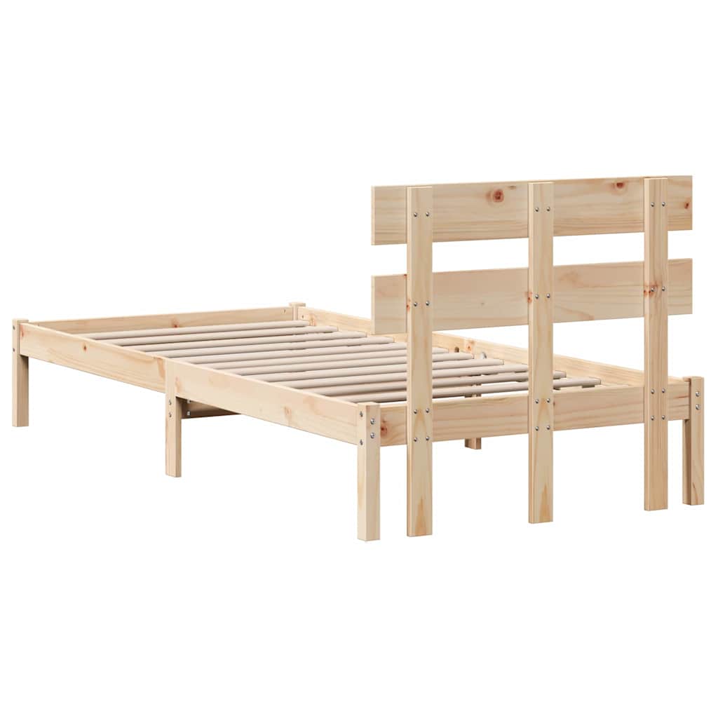 Brown Bed Frame with Headboard 90 X 190 Cm Solid Pine Wood