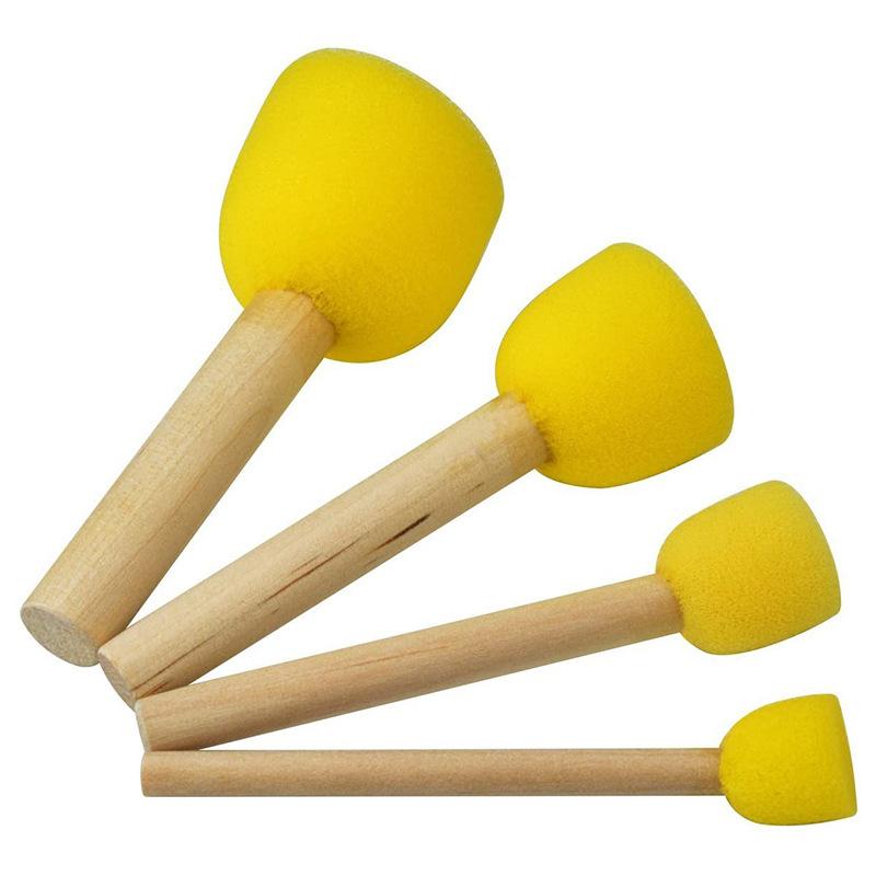 Round Sponges Brush Sponge Paint Brushes Wooden Handle Children Drawing Sponge Rod Brushes Pottery Clay Sculpture Modeling Tool