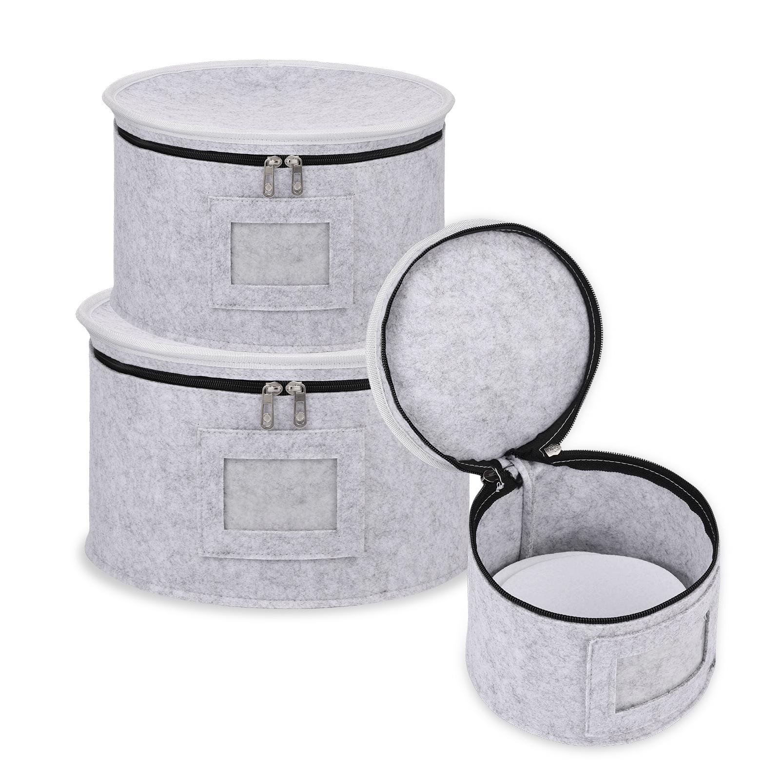 3 Pcs Felt Cloth Tableware Storage Bag with Dividers Stackable Dustproof China Bowl Dish Plate Storage Containers with Zipper