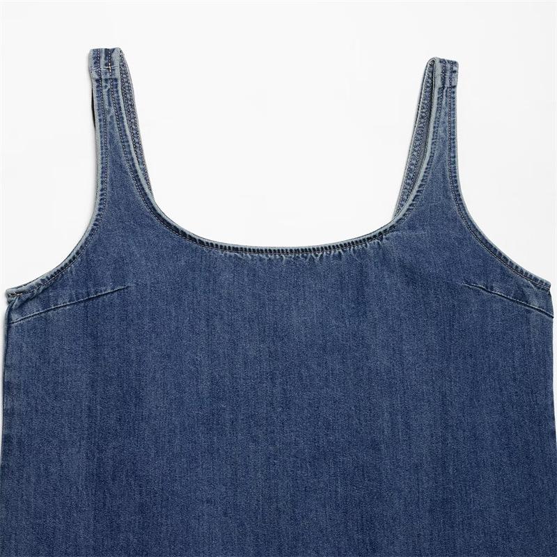 Embroidered Denim Skirt Style Sleeveless Tank Dress