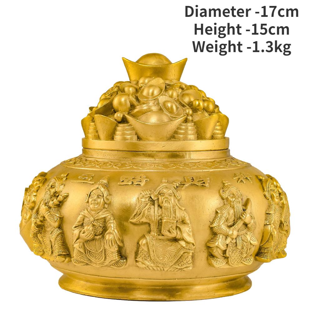 Chinesische Schatztopf-Ornamente aus reinem Kupfer, Fünf-Wege-Gott des Reichtums, Schatztopf Zhaocai, Dekorationen für Zuhause, Wohnzimmer, Büro, Geschäft
