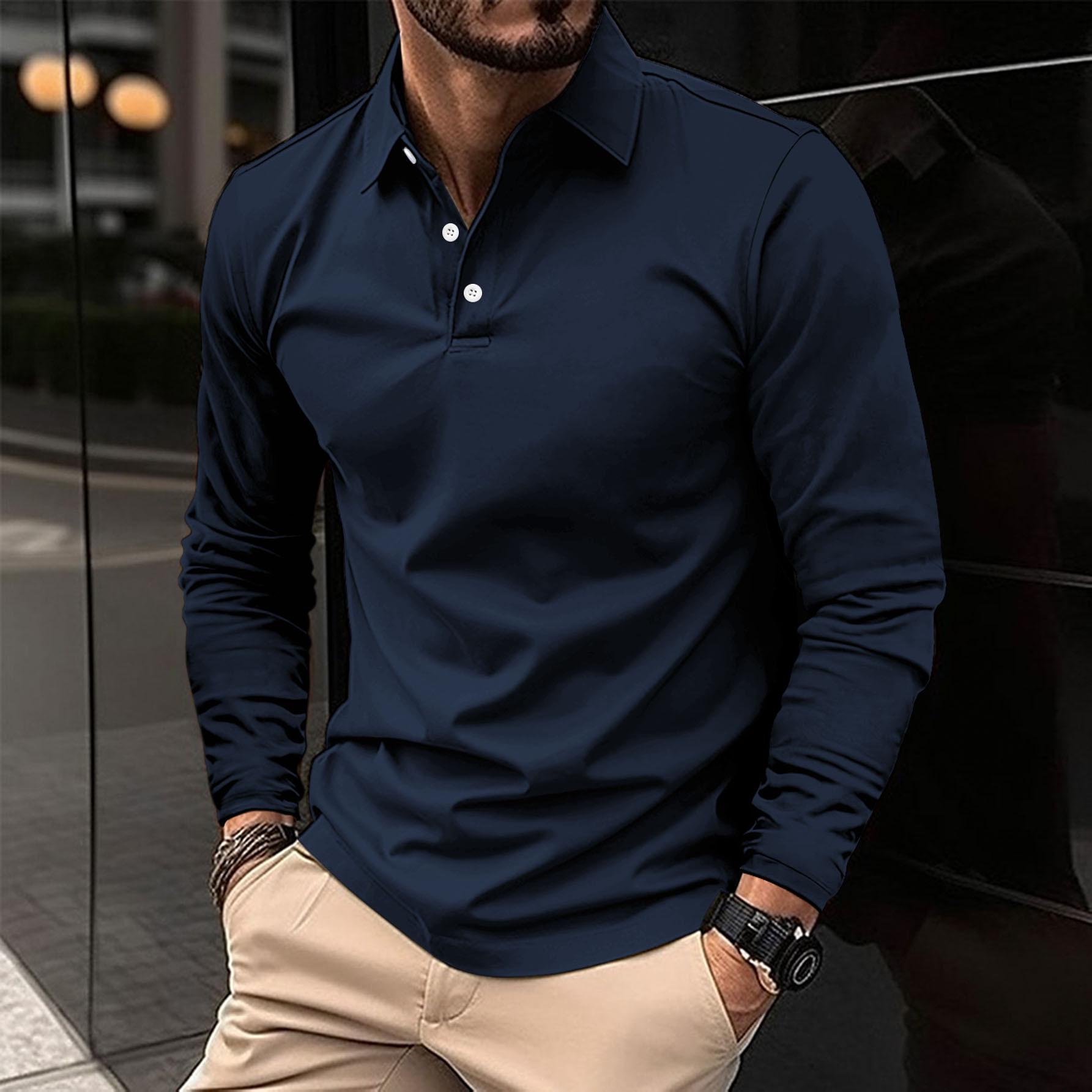 

2026 Spring & Autumn Men s Long-Sleeve Sports Polo Shirt - European & American Style Double Extra Large темно-синий