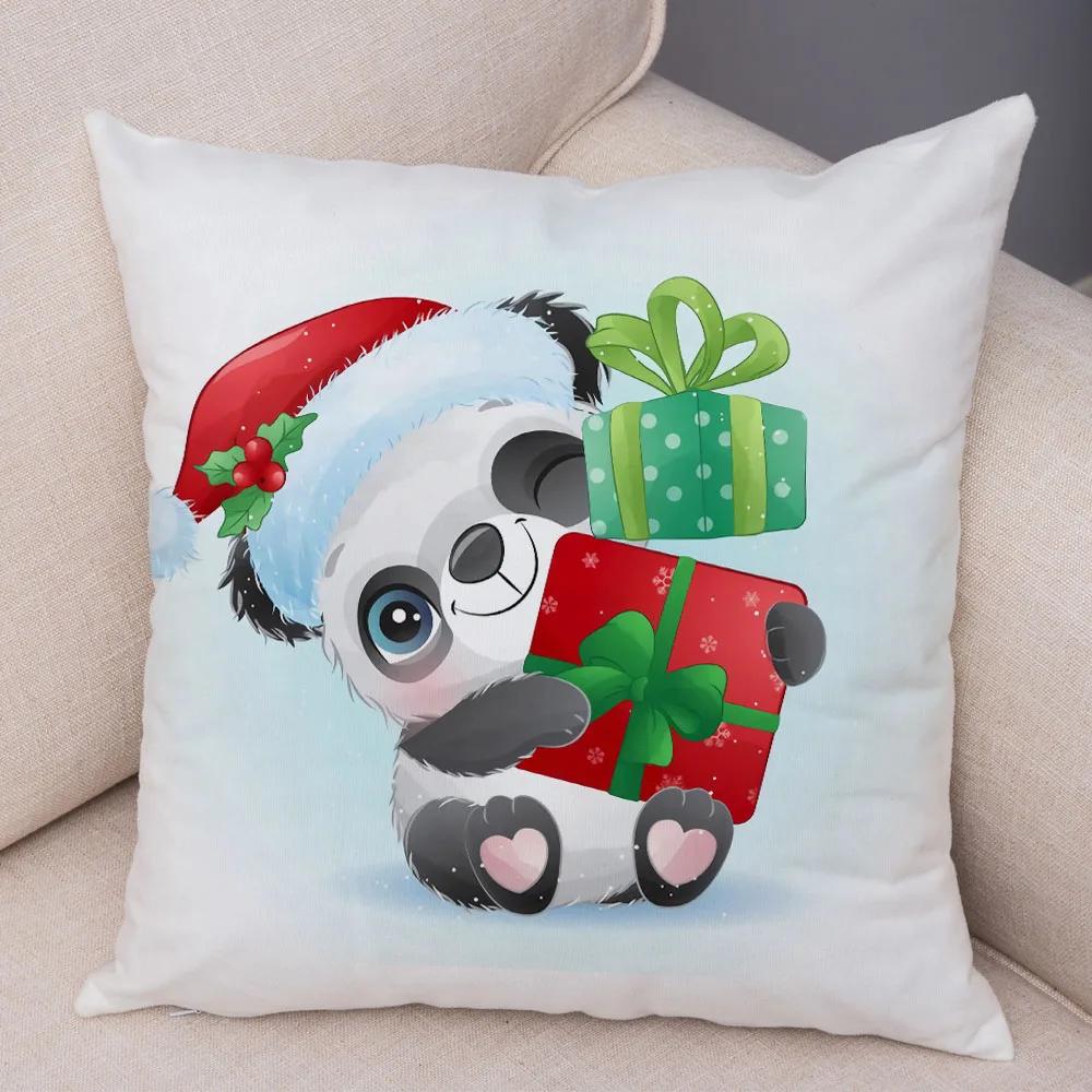 Nordic Kids Room Dog Fox Panda Cow Pillow Case Decor Cute Cartoon Animal Merry Christmas Soft Plush Cushion Cover for Sofa Home