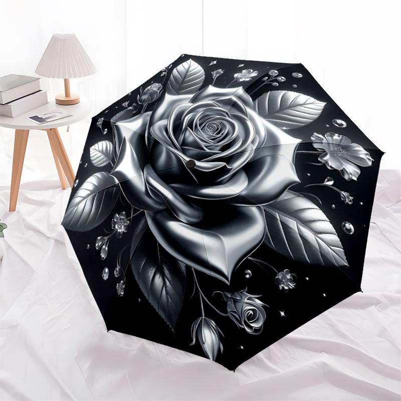 1pc Black Rose Umbrella Portable Folding Umbrella Durable Iron Frame, Suitable for All Seasons Home Travel Outdoor yy260319070