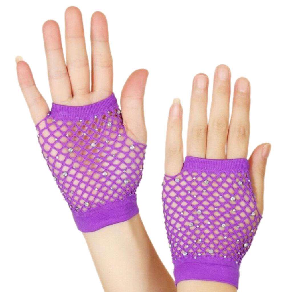 Stylish Half Finger Mesh Gloves Rhinestones Embellished Lightweight Dancewear Summer Outdoor Activity Gear
