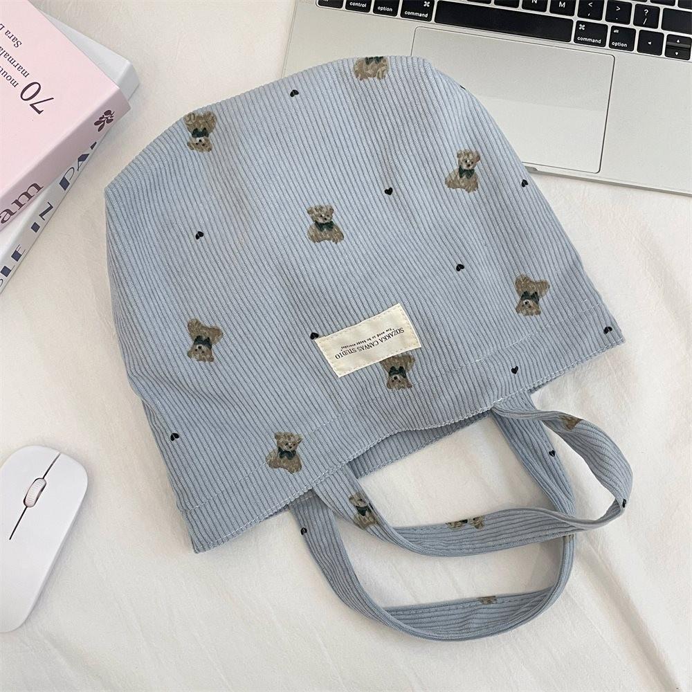 Cozy Corduroy Bear Tote Bag For Women In Soft Colors Ideal For Work And Outings