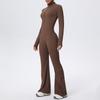 Zipper nude long-sleeved yoga flared pants onesie women's running fitness clothes sports trend onesie tights