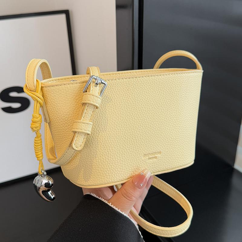 2025 New Niche Design Simple Wind Lychee Pattern Bucket Bag Casual Versatile Korean Sweet Wind Messenger Women's Bag