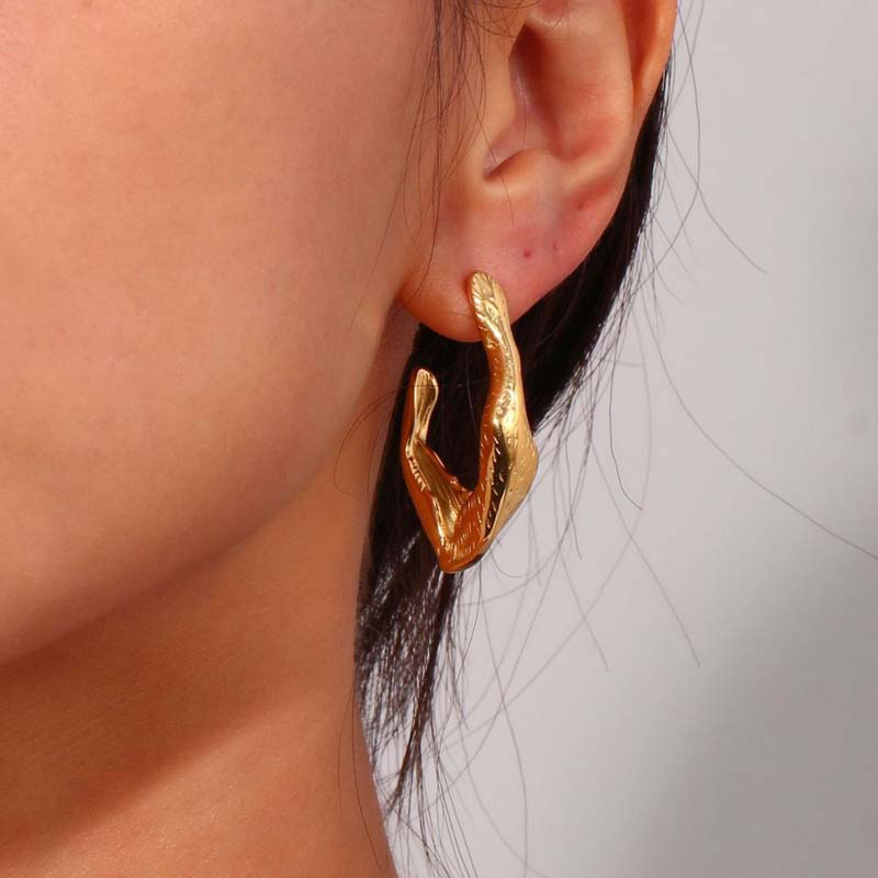 Stainless Steel Metal Twisted Hoop Earrings for Woman Vintage Gold Color Irregular Earrings Waterproof Jewelry Gifts