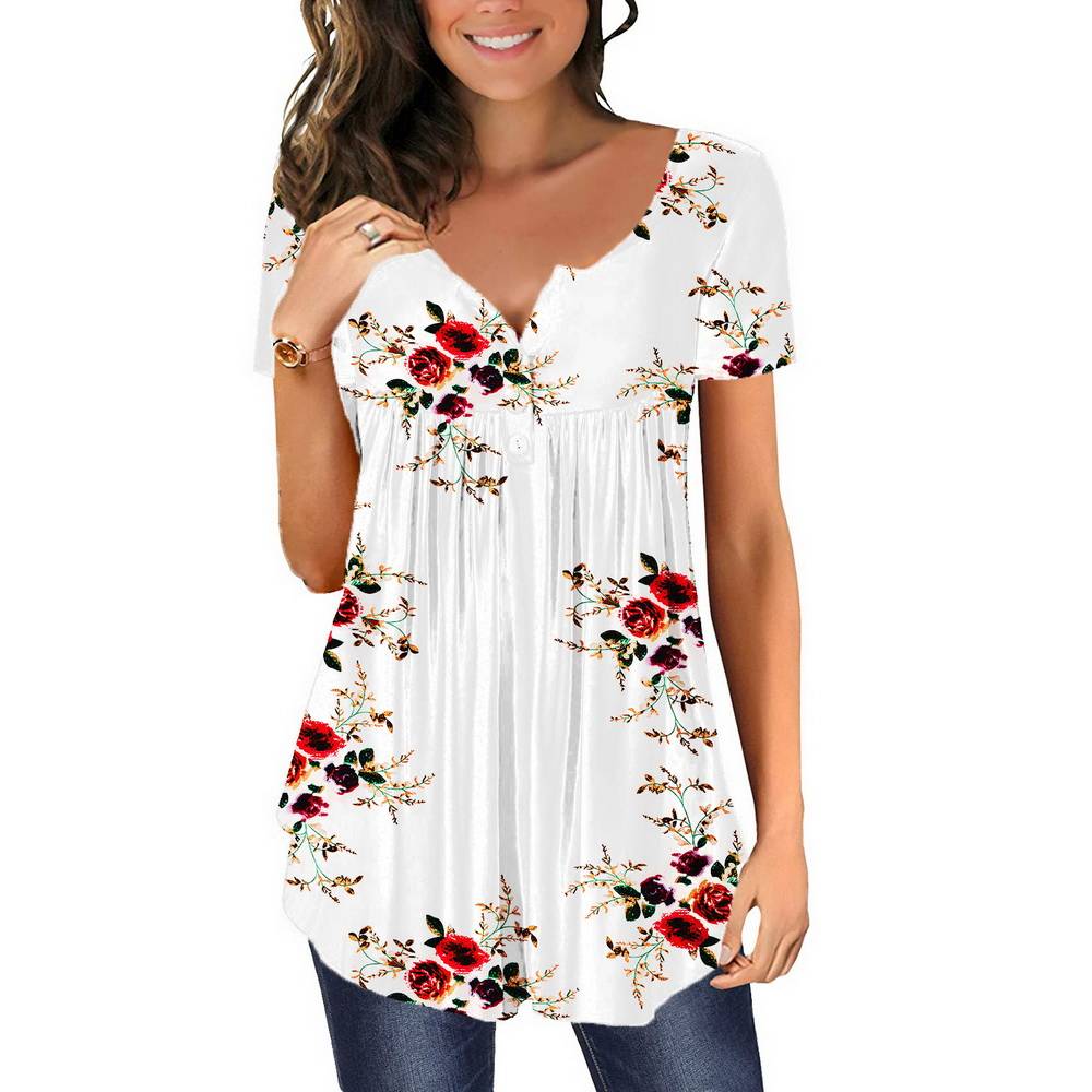 AMhomely Damen Bluse Übergröße Vintage - Blumenhemd Mittelärmel V-Ausschnitt