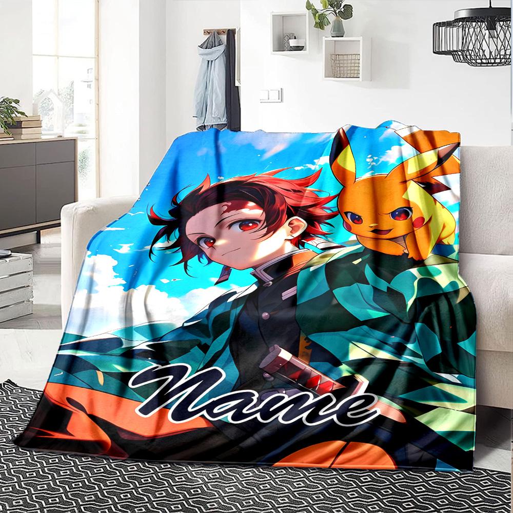 Customizable Demon Slayer6 Throw Blanket – Personalized Name, All-Season Cozy Snug Blanket, Machine Washable, Personalized Blanket