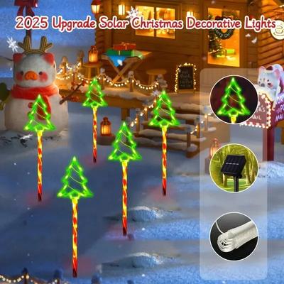 Solar LED Christmas Tree Ground Lamp Snowman Santa Claus Courtyard Outdoor Balcony Lawn Garden Holiday Decoration Colorful Light