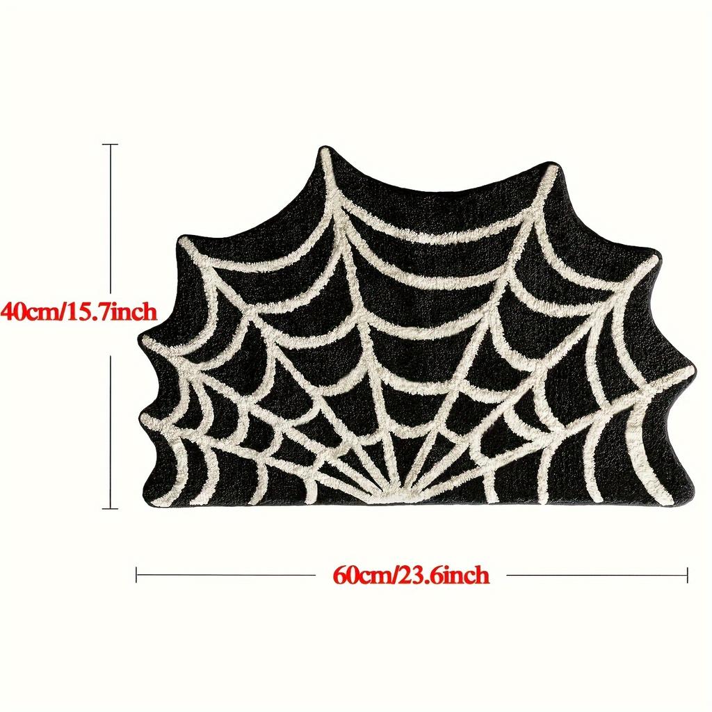 Halloween Spider Web Doormat - Non-Slip, Machine Washable, Polyester Fiber, Gothic Plush Area Rug for Bathroom
