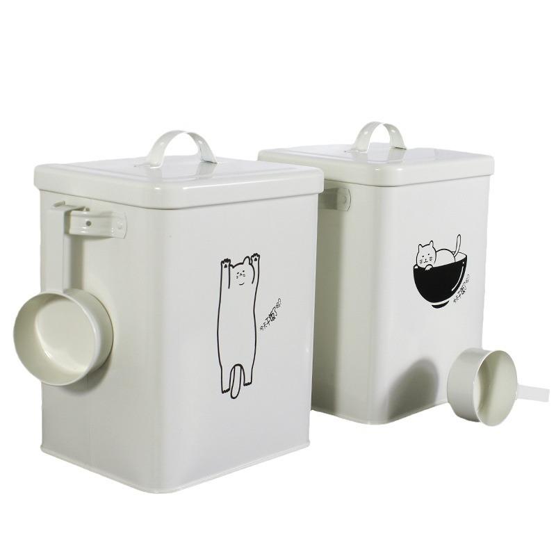 Stretching Cat Pet Food Storage Container Metal Sealed Airtight Insect Proof Minimalist INS Style with Scoop