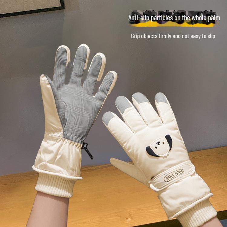 Trendy Windproof Ski Gloves: Warm, Cute Cartoon Design, Touchscreen Compatible, Splash-Proof, Velvet Cotton for Autumn/Winter.