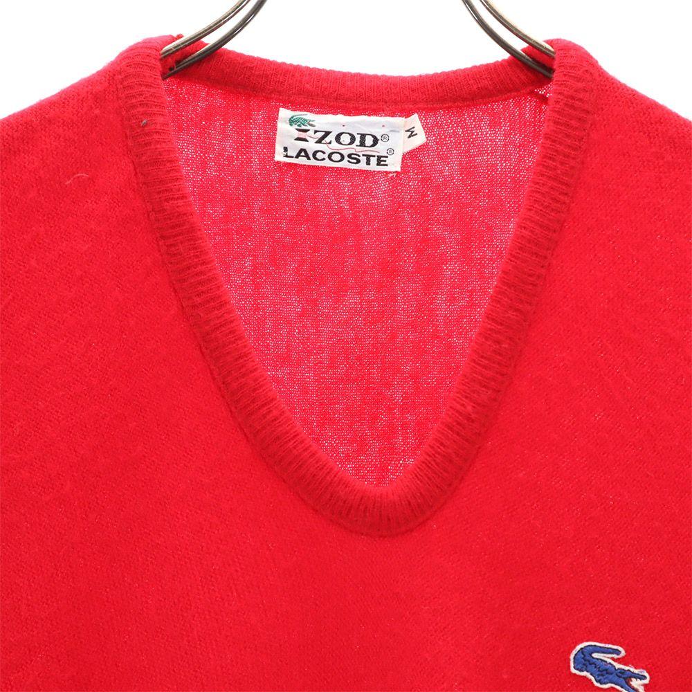 Lacoste 70s Vintage Izod Spool Tag Long Sleeve V Neck Sweater 2 Red Knit Men's Used