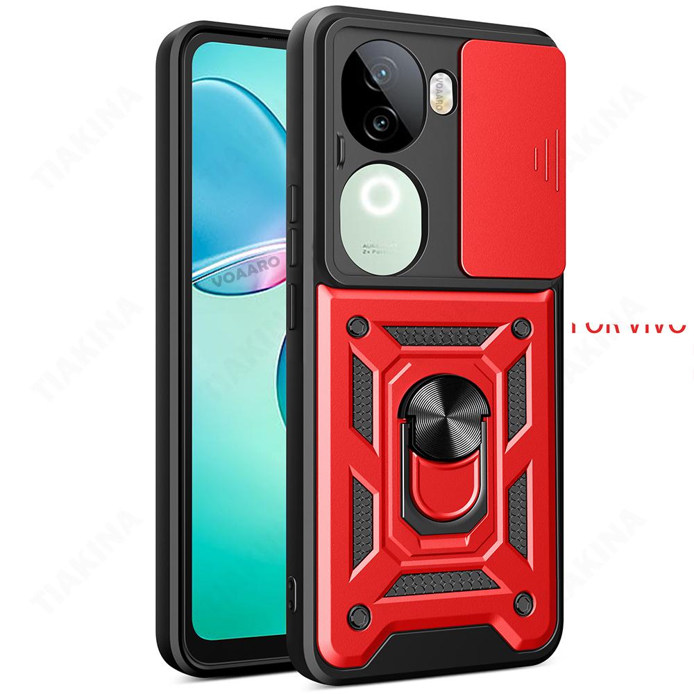 Slide Lens Armor Funda for Vivo IQOO Z9S 5G Global Case Magnetic Ring Stand Holder Cover for Vivo V40E 5G Global Case Back Capa