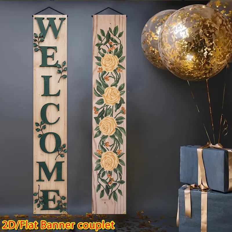 Wedding Couplet Banner Floral Hooks Foliage Roses 1 Pair 179.83x30.48cm Indoor Outdoor Decor