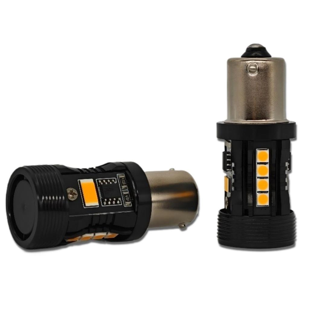 2 st P21W LED-lampa BA15S 12V inget fel, orange Off-Road