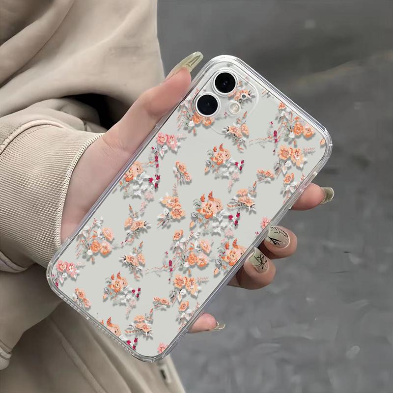 Pink Peach Blossoms Phone Case For IPhone 11 12 13 Pro 16 15 Plus 14 17 Pro Max Case 16E 17Air Soft Transparent Cover Case Funda