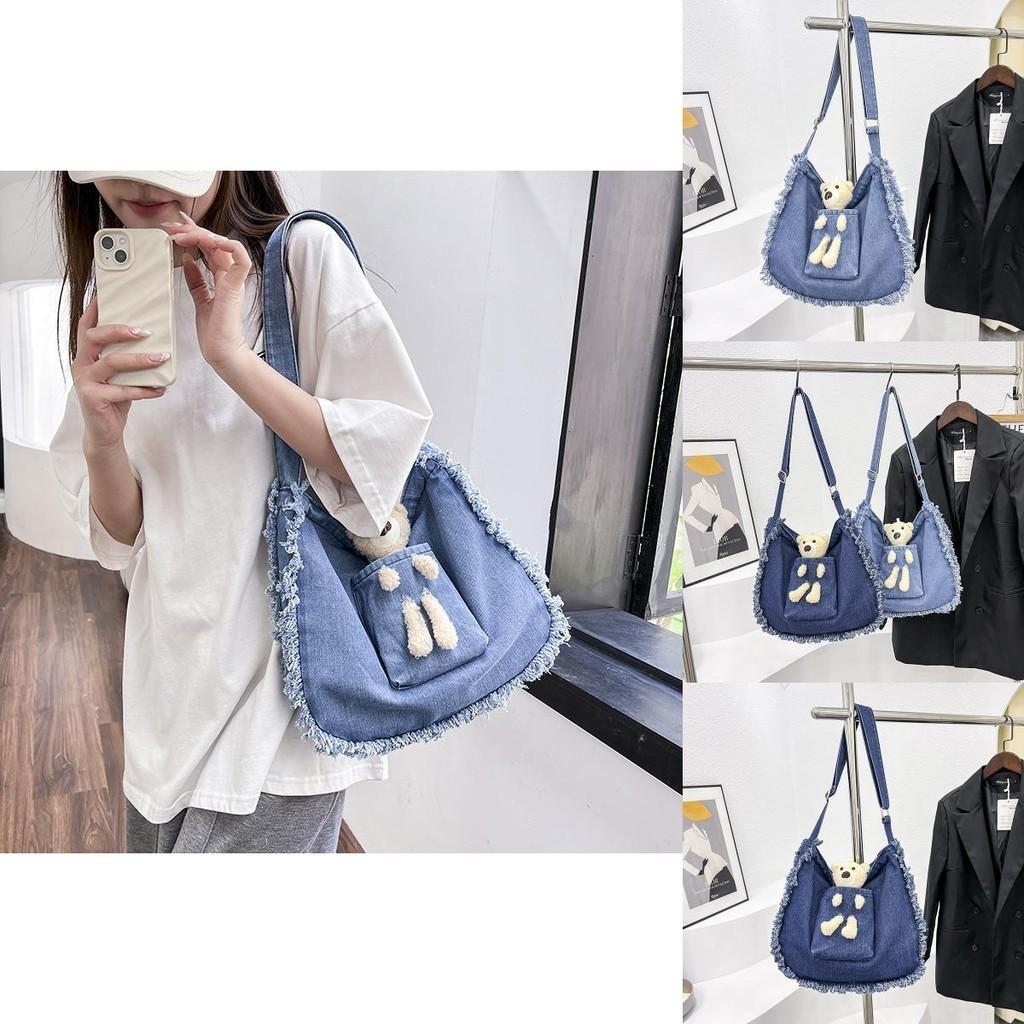 Large Street Style Denim Handbag Trendy Korean Shoulder Bag 2023 Fashionable Design