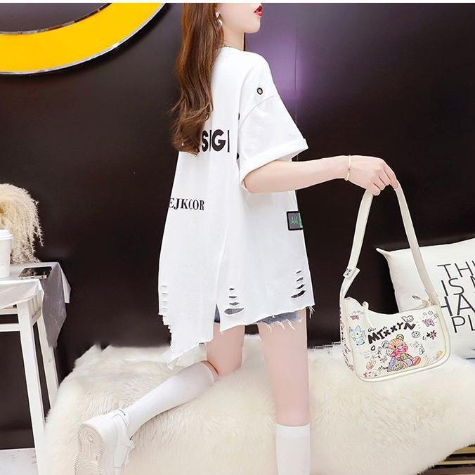 Γυναικείο Καλοκαιρινό Μπλουζάκι Κοντομάνικο Μεγάλο Μέγεθος Κορεάτικο Μεγάλο Μέγεθος Τοπ Φαρδύ Ακανόνιστο Σχισμένο Καθημερινό Μπλουζάκι με Πρί