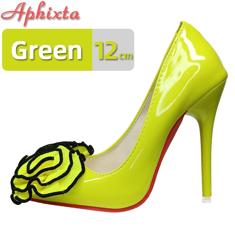 Fashion Aphixta Dark Green 12cm Stiletto Heels Women Pumps Rose Flowers Appliques Work Student Size Colorful Party Shoes Big Size 33-50