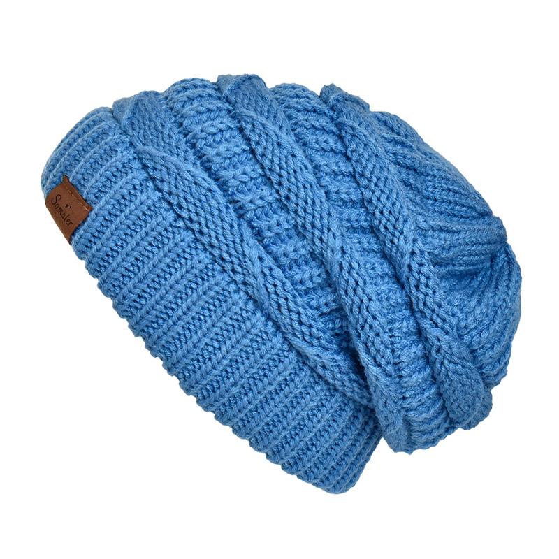 Winter Knitted Beanie Hats for Women Warm Chunky Thick Beanie Cable Baggy Knit Hat Wholesale небесно-голубой