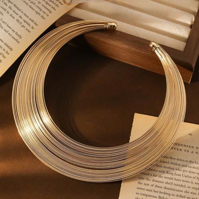 African-style Necklace, Punk Metal Necklace, Multi-layered Open Plain Necklace