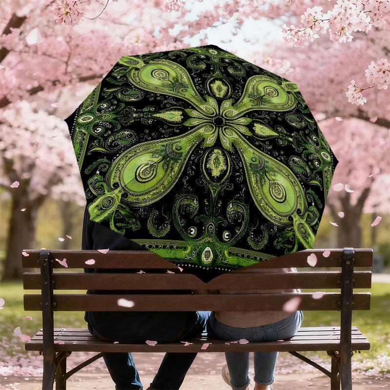 1PC Green Paisley Umbrella-8-Rib Reinforced Portable Folding Travel Suitable for All Seasons Outdoor Daily Use Is an Ideal Choice  -K0341