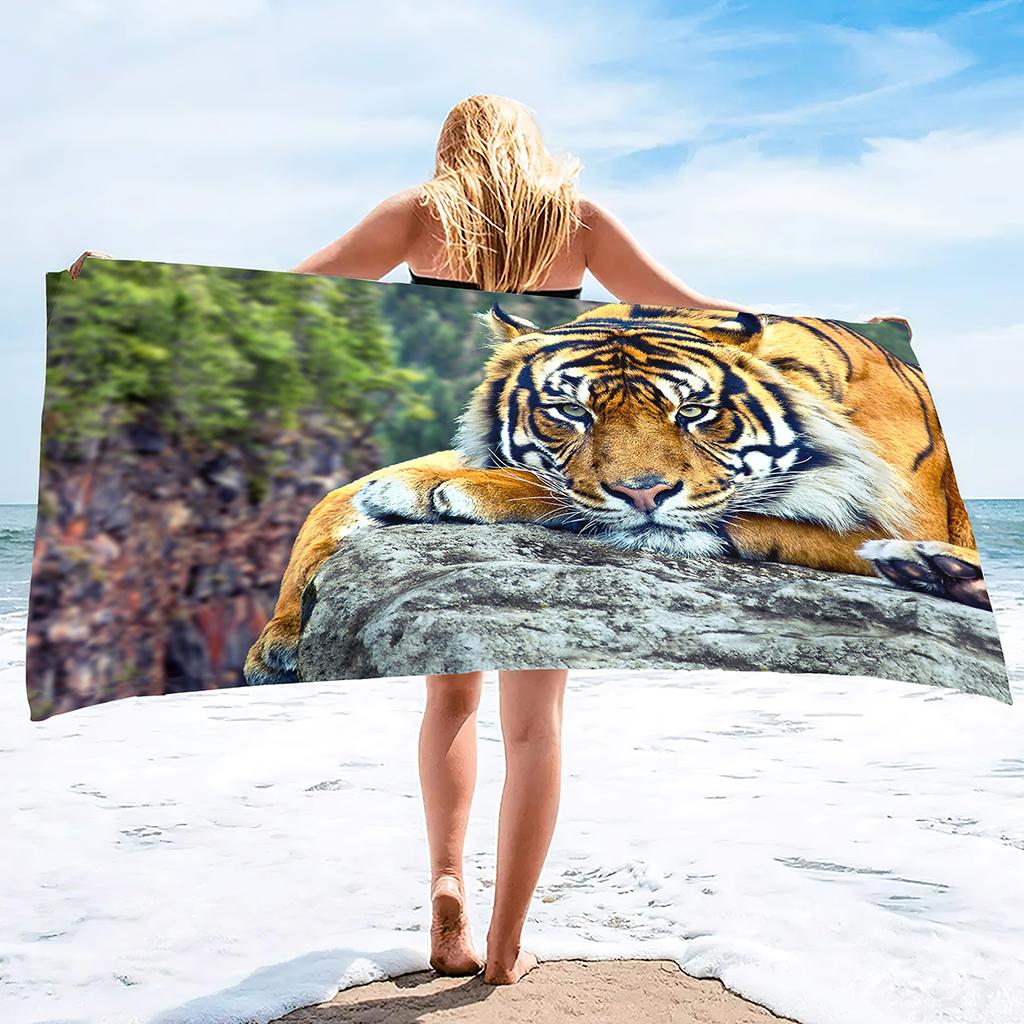 Oversized Beach Towel Pool Towels Microfiber Quick Dry Swim Towel Blanket Large Microfiber Sand Free Beach Towels Tiger Print