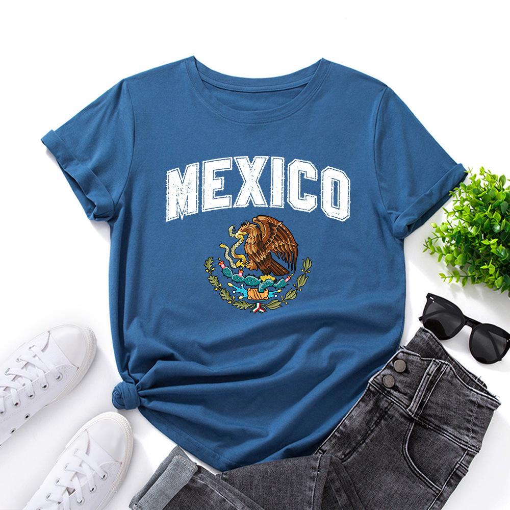 MEXICO Pattern Cotton T-Shirt Short Sleeve Round Neck Women 2d Print Tops