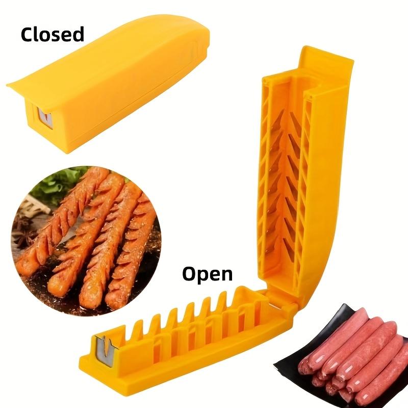 

Hands Free Slicing Tool for Hot Dogs, Sausages, More ,Durable Plastic BBQ Slicer with Ergonomic Handle, Dishwasher Safe, Multi Use for Home, жёлтый