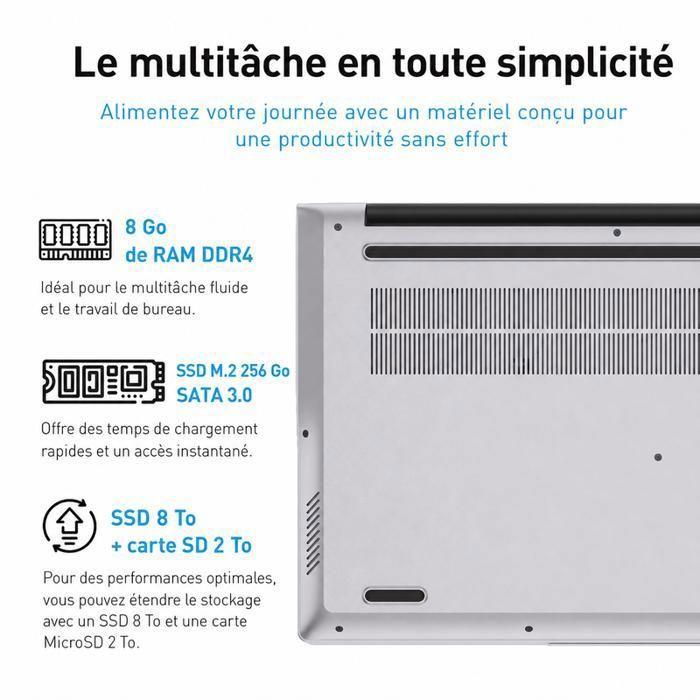 PC Portable AUUSDA - Windows 11 PRO - 15.6" AMD Athlon Silver 3050E , Dual-Core RAM 8Go -256Go SSD - WiFi5,Ordinateur Portable