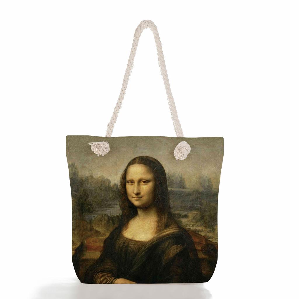 Creative oil painting print thick rope single-shoulder beach bag 7267 CLE