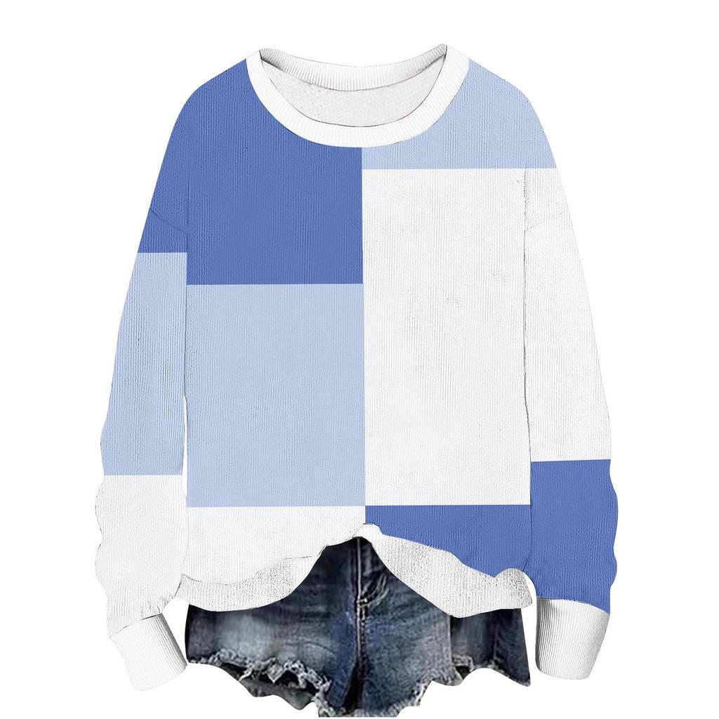 Women's Loose Comfortable Casual Fashionable Round Neck Long Sleeved Color Blocked Hoodie