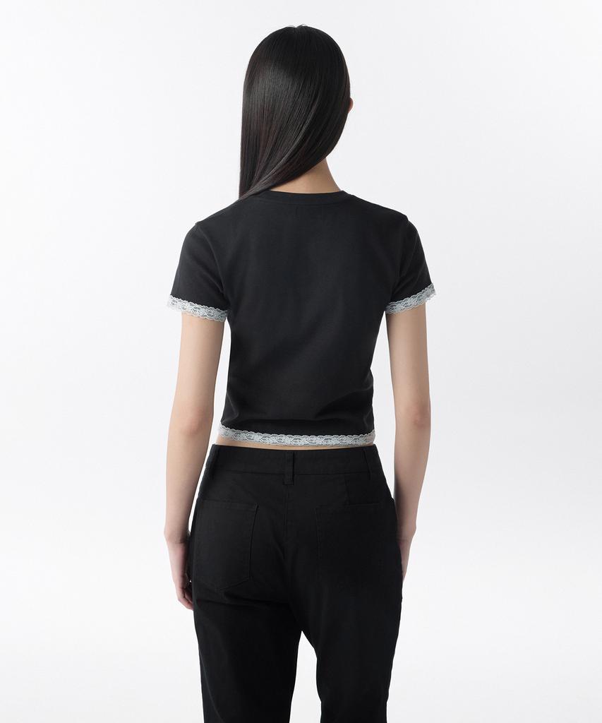MUSINSA STANDARD WOMAN Women'S Slim Lace Trim T-Shirt [Black/White]