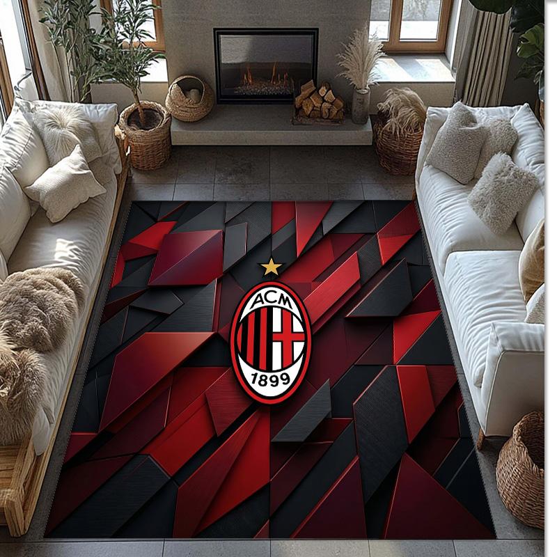 Tappeto in Flanella Stampato AC Milan Antiscivolo Morbido Poliestere Tappeto per Pavimento Tappetino Decorativo da Interno per Camera da Letto Soggiorno Divano Sala Giochi Decorazione Casa