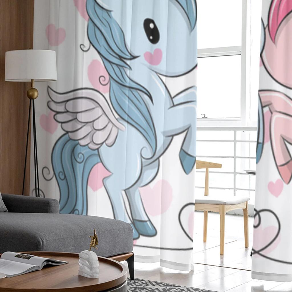 Animal Cartoon Unicorn Sheer Curtains for Living Room Bedroom Tulle Curtains Kitchen Window Treatments Panel Drapes