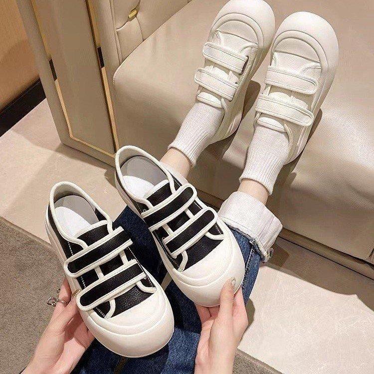 Ugly cute big head Velcro platform spring new white canvas shoes casual shoes