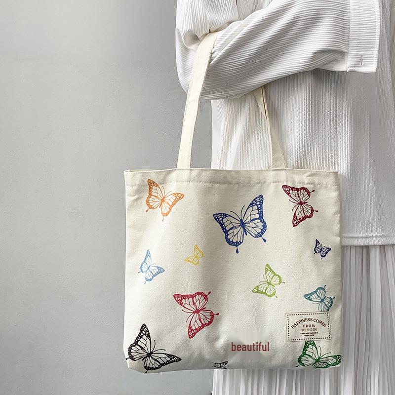 Summer Fresh Butterfly Tote: Women's Sweet Chinese-Style Canvas Shoulder Bag