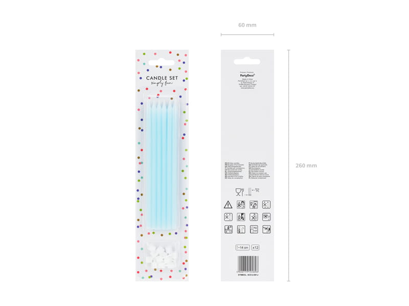Partydeco Świeczki Urodzinowe Jasny Niebieski Gładkie 14Cm / 12 Szt
