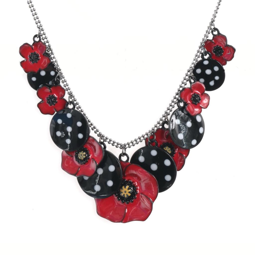Les Trésors De Lily [R6075] - Designer Necklace 'Lilipoupettes' (poppies) Red Black - 25 Mm