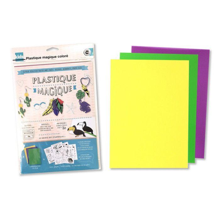 Plastique magique coloré thème tropical (3 feuilles + 30 dessins) créatifs modelage fabrications diy