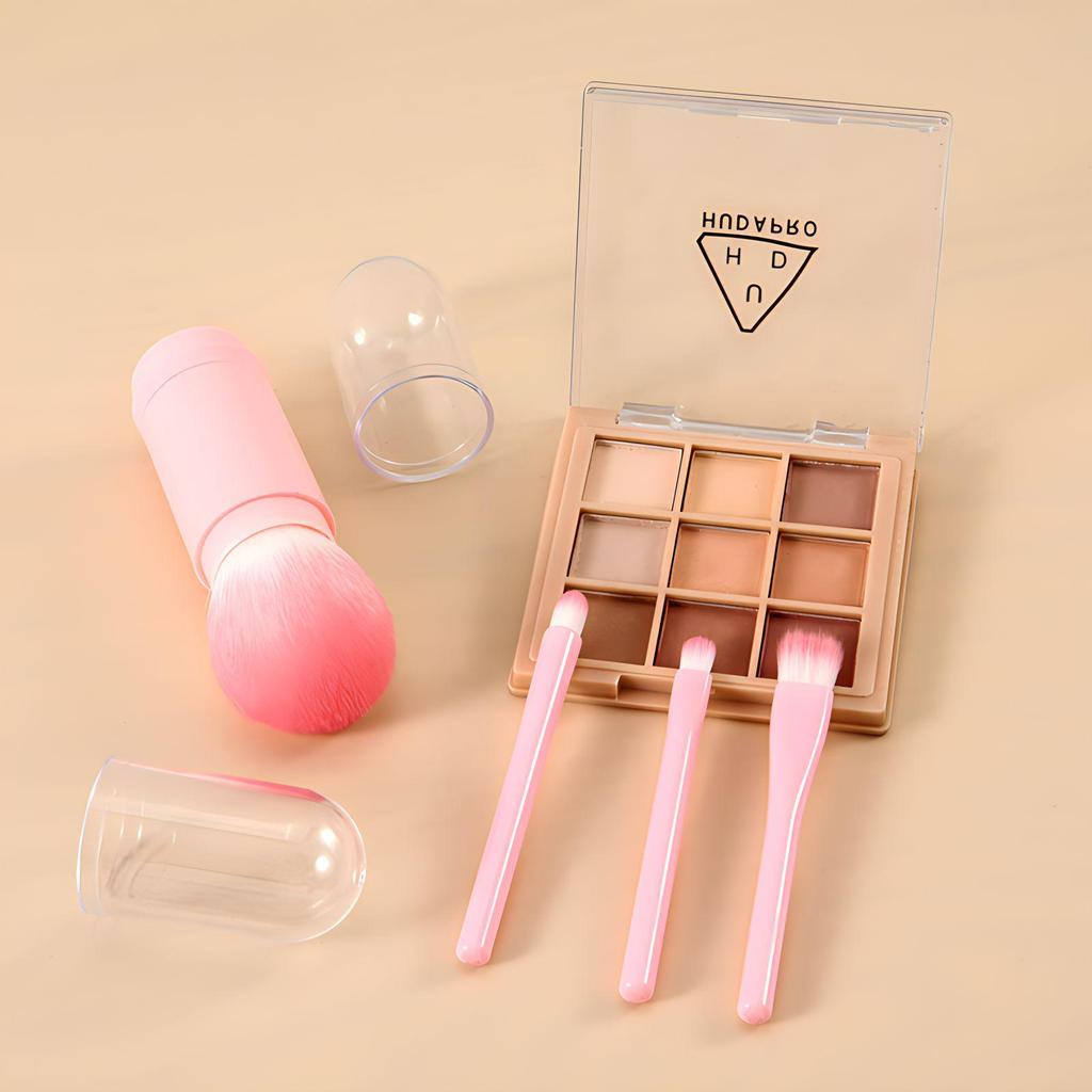 Compact 4-in-1 Makeup Brush Set: Telescopic Mini Brushes for Loose Powder and Eye Shadow