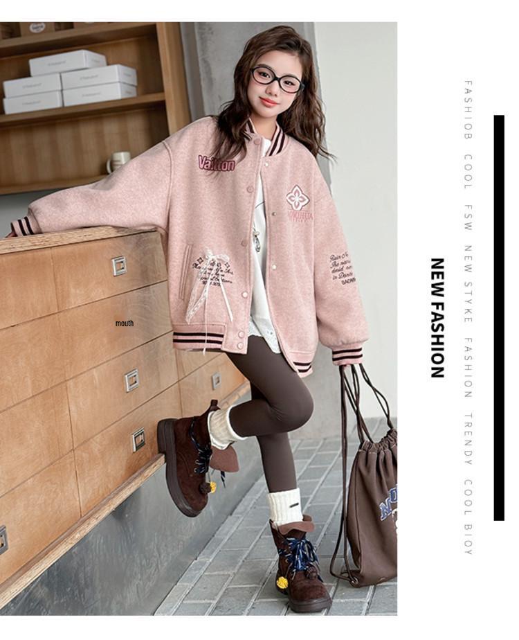2025 Mädchen Rosa Langarm Stilvolle Herbstjacke