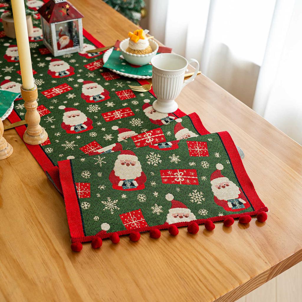 Christmas Festive Jacquard Linen Tablecloth Rectangular Runner Decorative TV Cabinet Cover