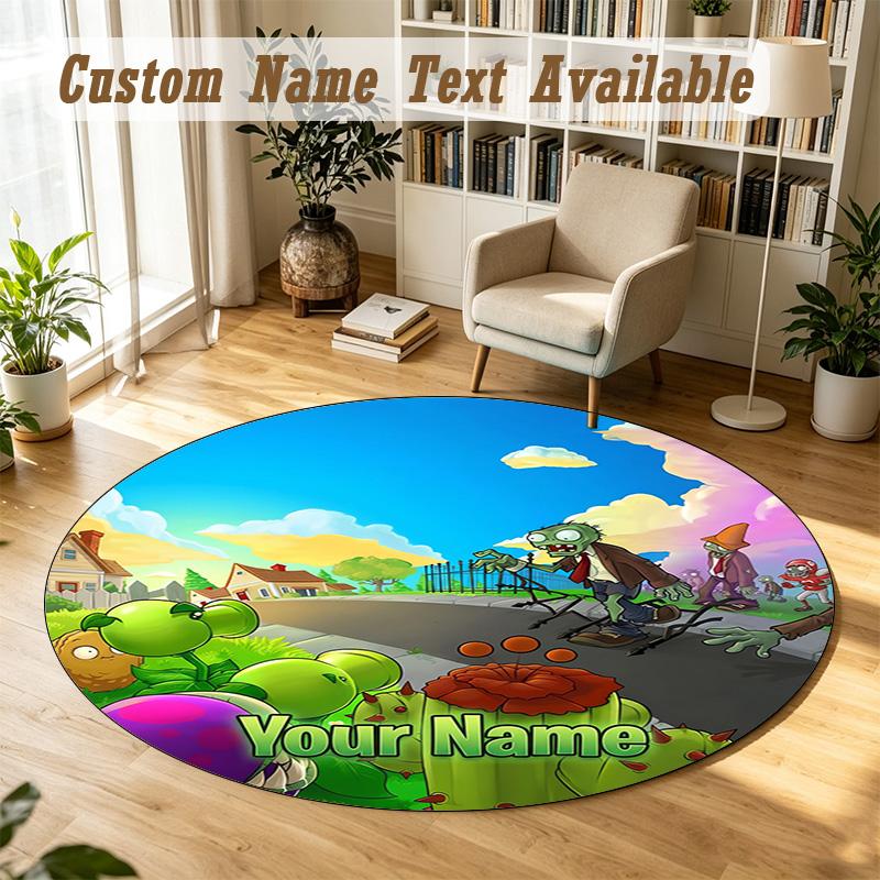 Round Rug Custom NamePlants Vs. Zombies Pattern Non Slip Carpet Home Floor Decor