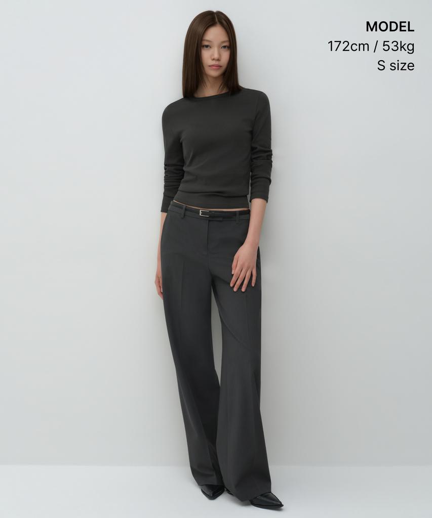 MUSINSA STANDARD WOMAN Women'S Slim Crew Neck Long Sleeve T-Shirt [Charcoal Gray]